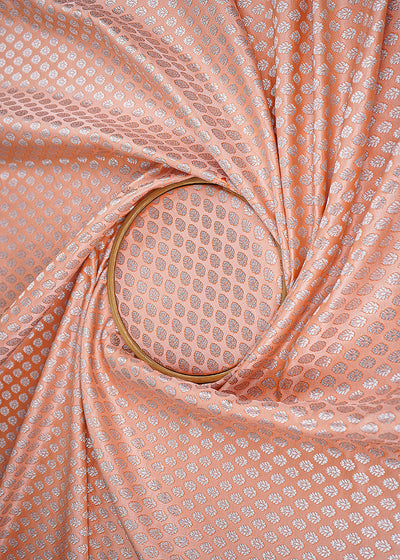 Peach Banarasi Brocade Fabric With All Over Zari Handloom 22807