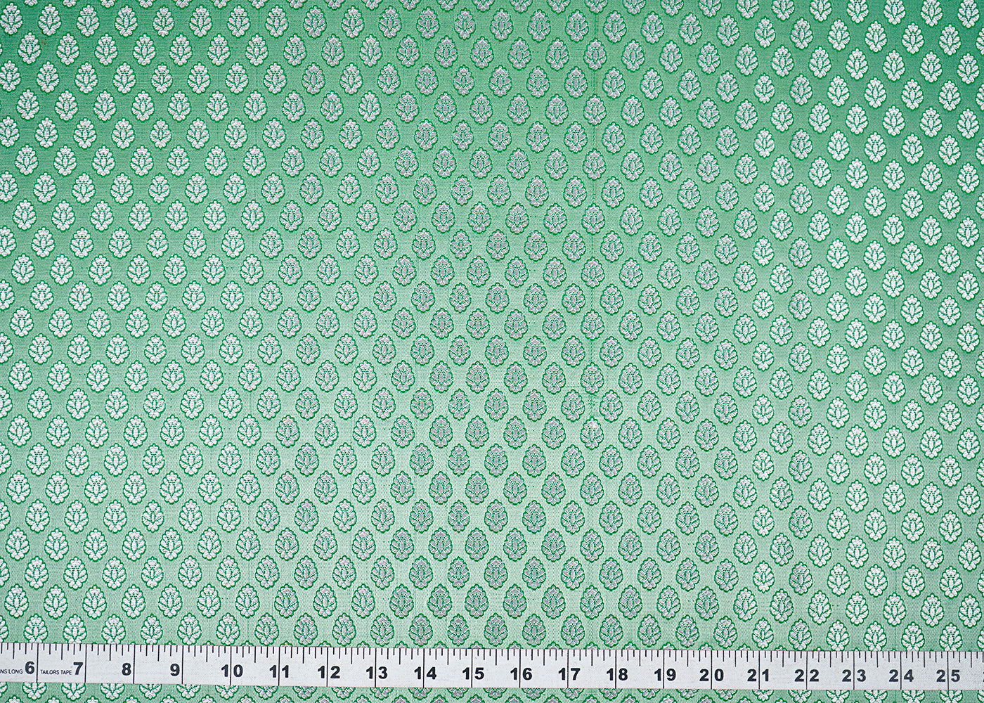 Green Banarasi Brocade Fabric With All Over Zari Handloom 22808