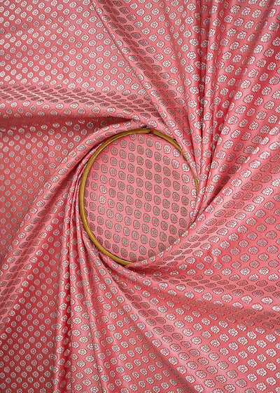 Peach Pink Banarasi Brocade Fabric With All Over Zari Handloom 22811