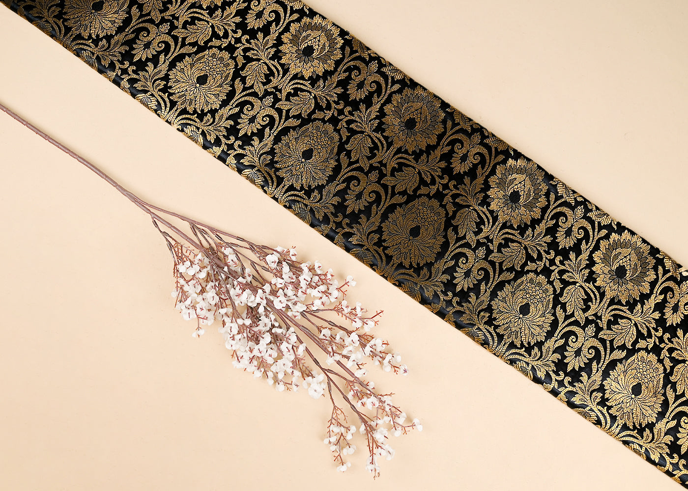 Black-Banarasi-Brocade-Fabric-With-All-Over-Golden-Zari-Handloom-22814