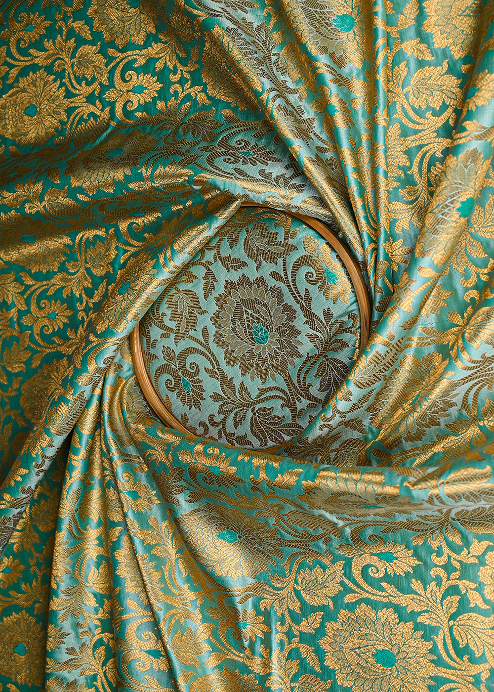 Mint-Green-Banarasi-Brocade-Fabric-With-All-Over-Golden-Zari-Handloom-22816-close-view