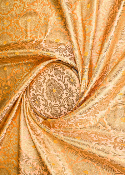 Mustard Banarasi Brocade Fabric With All Over Golden Zari Handloom 22817
