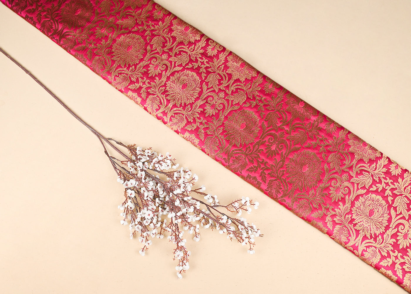 Pink-Banarasi-Brocade-Fabric-With-All-Over-Golden-Zari-Handloom-22820