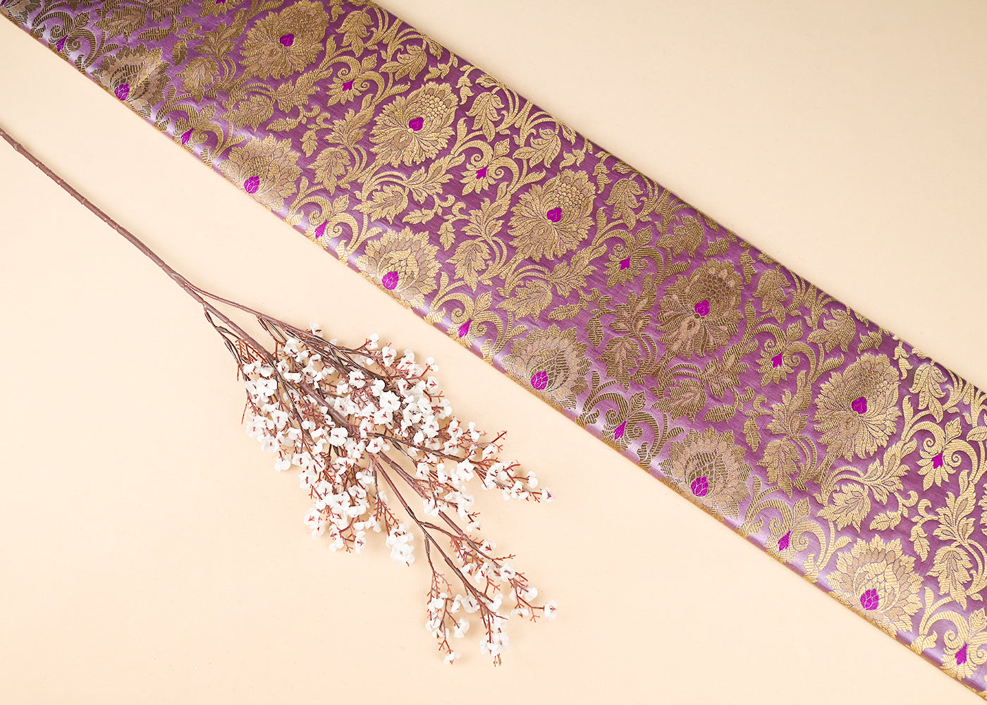 Lilac-Banarasi-Brocade-Fabric-With-All-Over-Golden-Zari-Handloom-22823