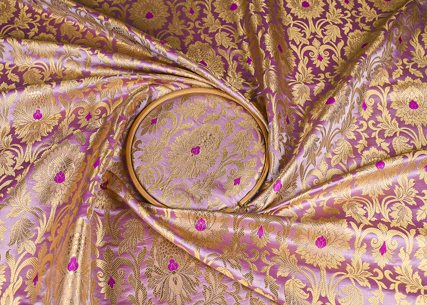 Lilac-Banarasi-Brocade-Fabric-With-All-Over-Golden-Zari-Handloom-22823-close-view