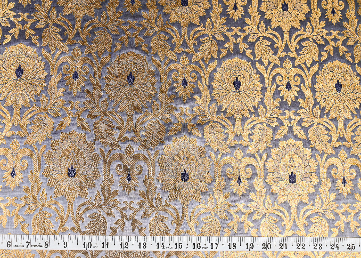Greyish-Blue-Banarasi-Brocade-Fabric-With-All-Over-Golden-Zari-Handloom-22828-measurement-view