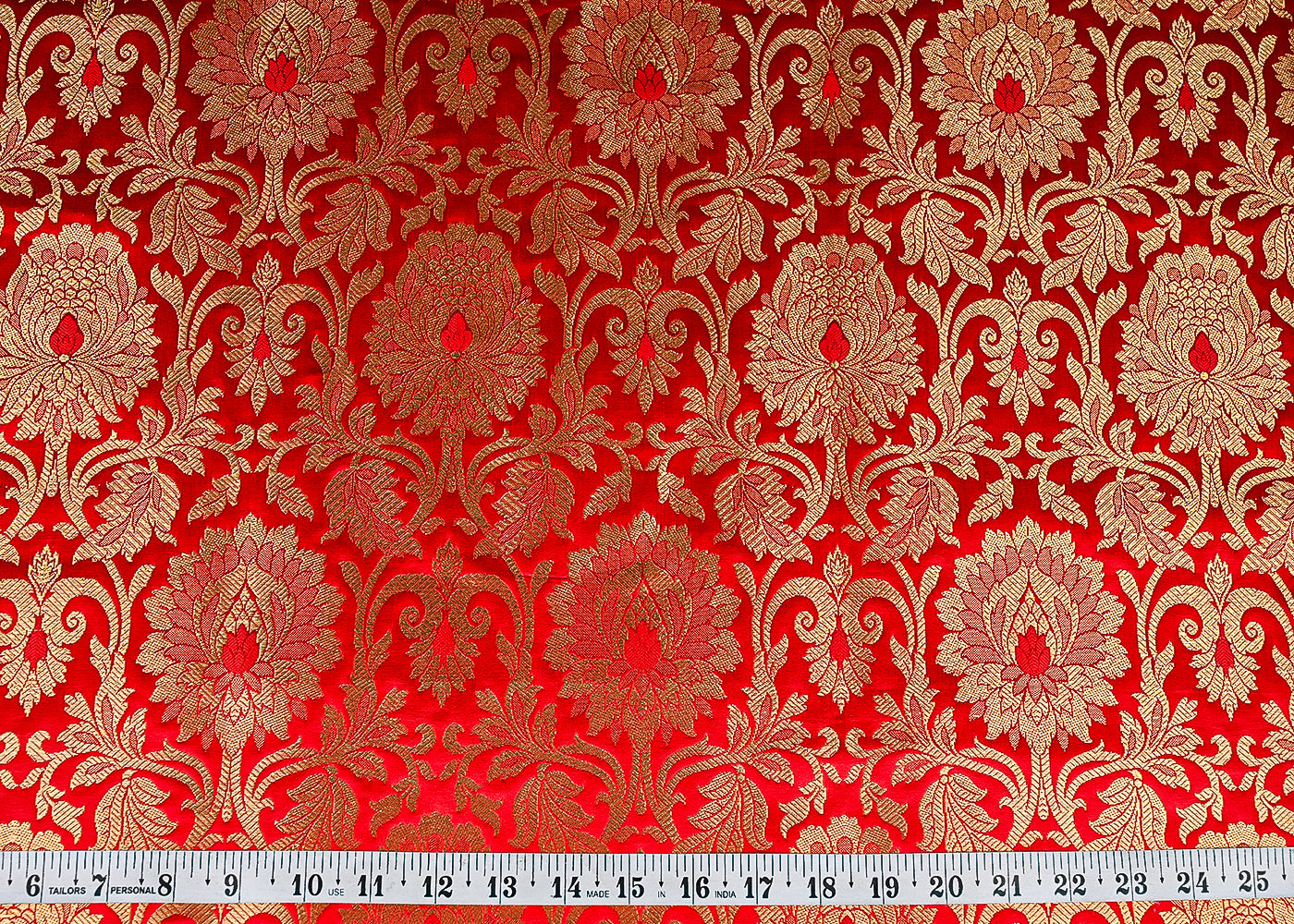 Red-Banarasi-Brocade-Fabric-With-All-Over-Golden-Zari-Handloom-22835-measurement-view