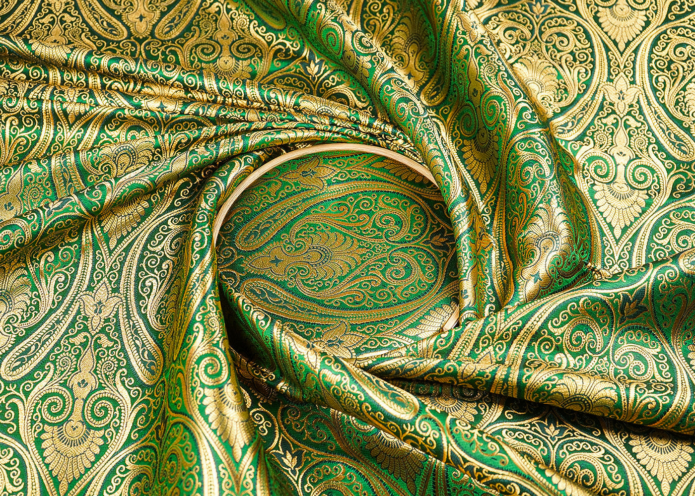 Bottle-Green-Banarasi-Brocade-Fabric-With-All-Over-Zari-Handloom-22838-close-view