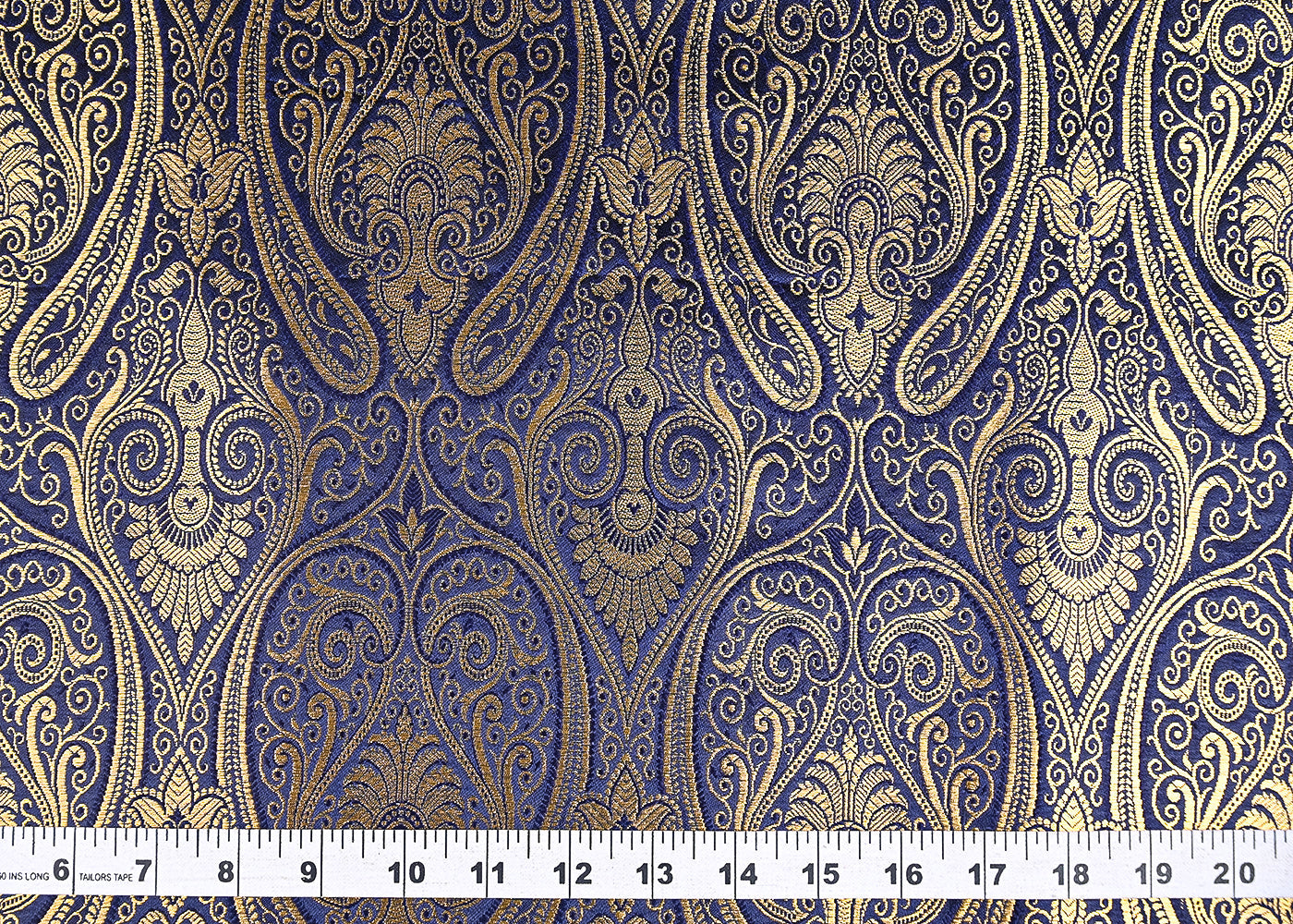 Navy Blue Banarasi Brocade Fabric With All Over Zari Handloom 22840