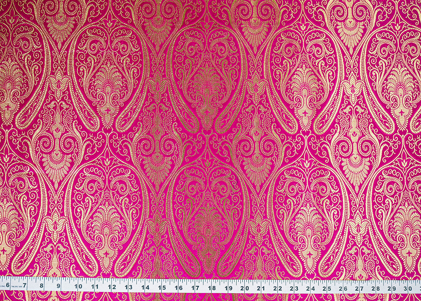 Rani Pink Banarasi Brocade Fabric With All Over Zari Handloom 22841