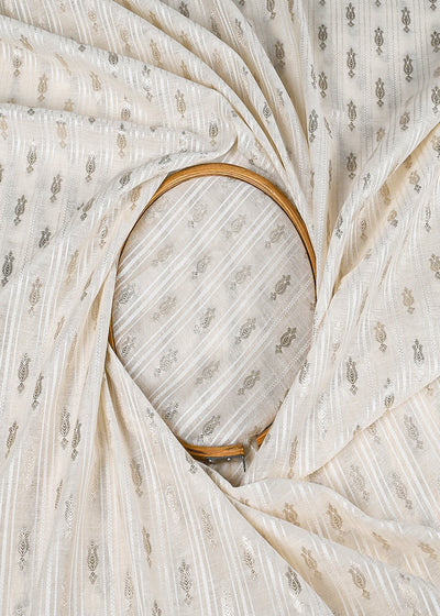 White Dyeable Chanderi Fabric With All Over Dull Gold Zari Handloom 22846