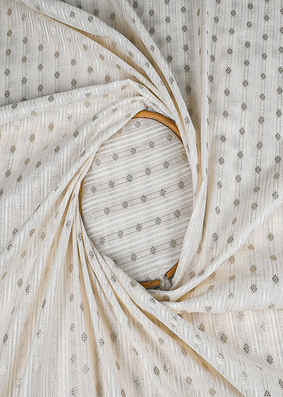 White Dyeable Chanderi Fabric With All Over Dull Gold Zari Handloom 22851