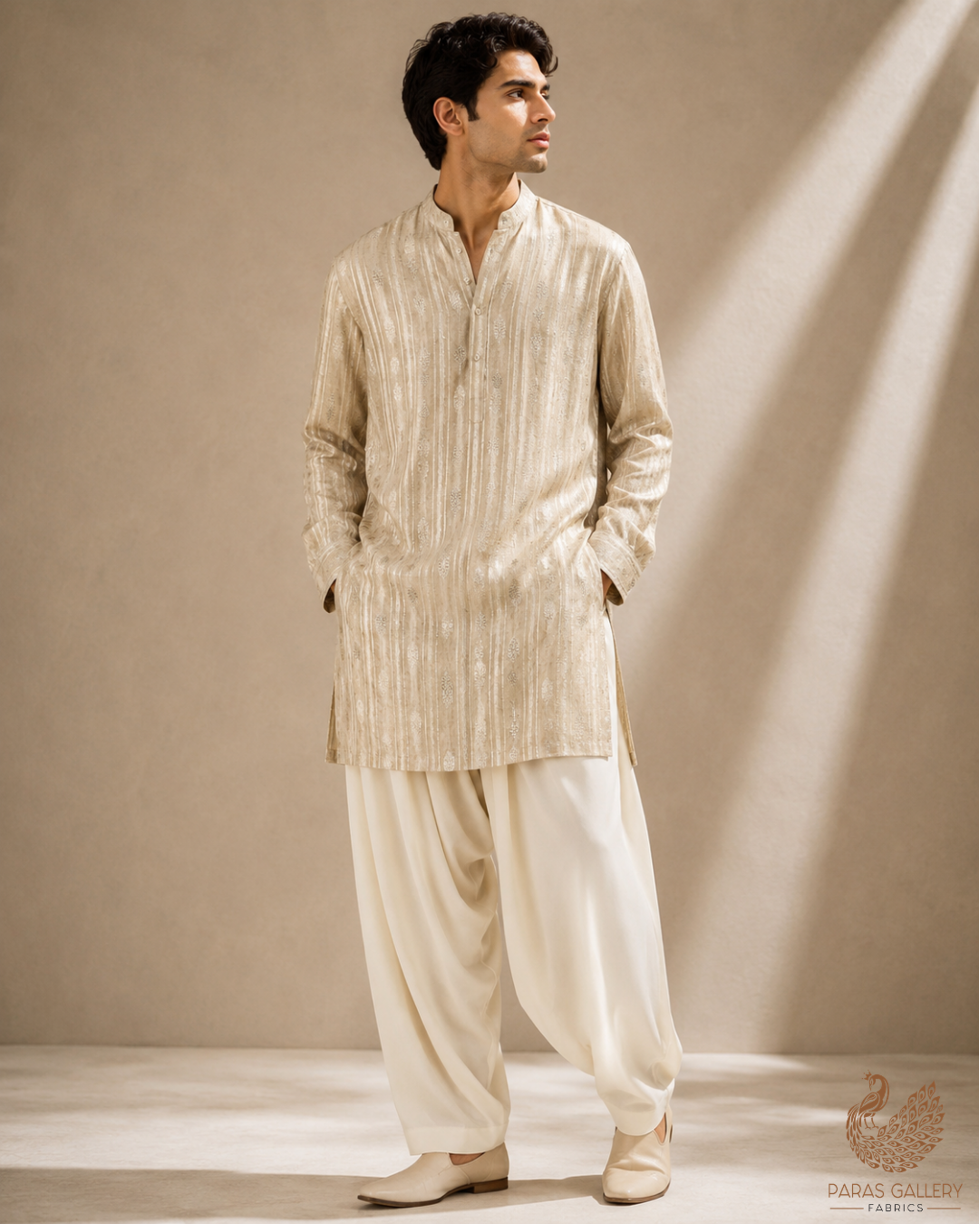 Light Gold Dyeable Organza Fabric With All Over Zari Handloom 22856