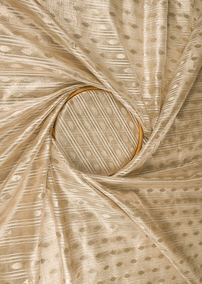 Light Gold Dyeable Organza Fabric With All Over Zari Handloom 22857