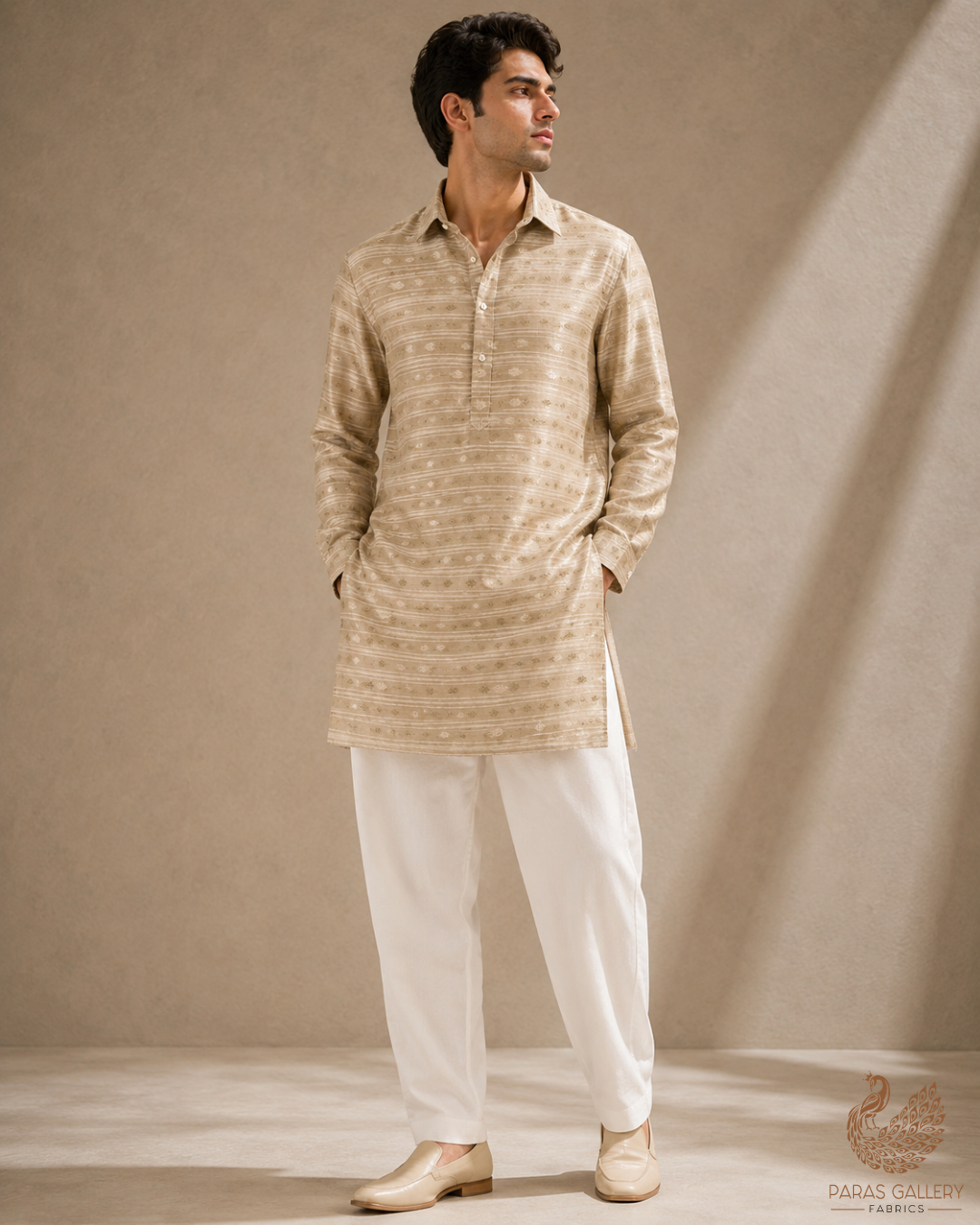 Light Gold Dyeable Organza Fabric With All Over Zari Handloom 22857