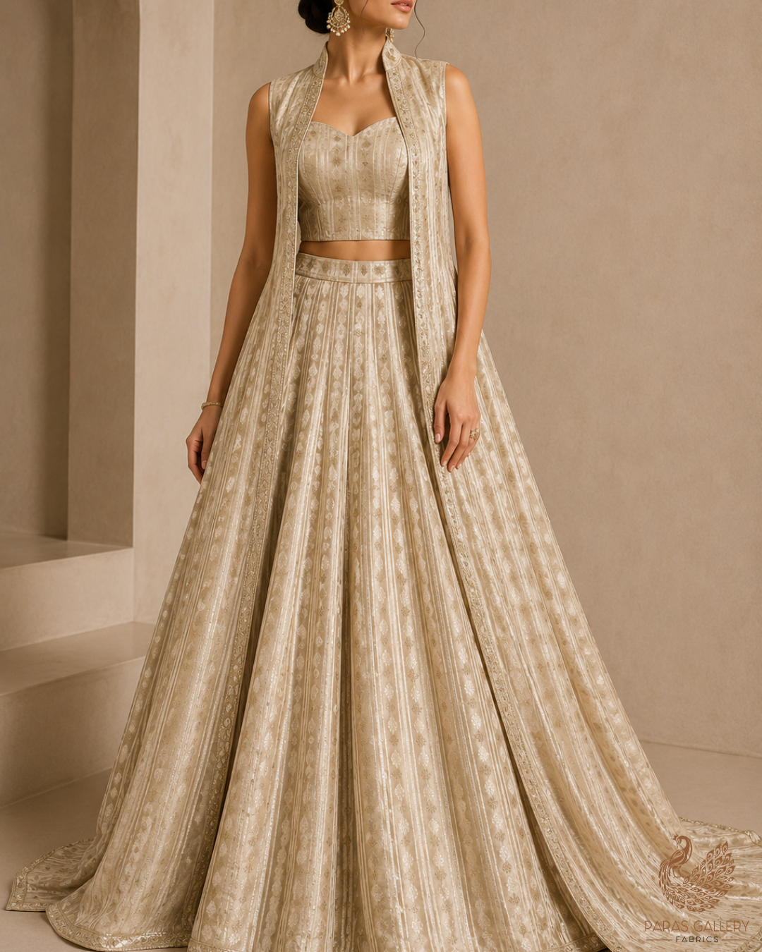Light Gold Dyeable Organza Fabric With All Over Zari Handloom 22857