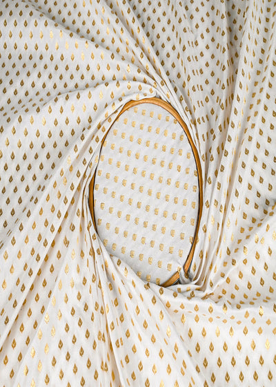 White Dyeable Silk Fabric With All Over Golden Zari Handloom 22858