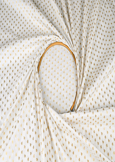 White Dyeable Silk Fabric With All Over Golden Zari Handloom 22861