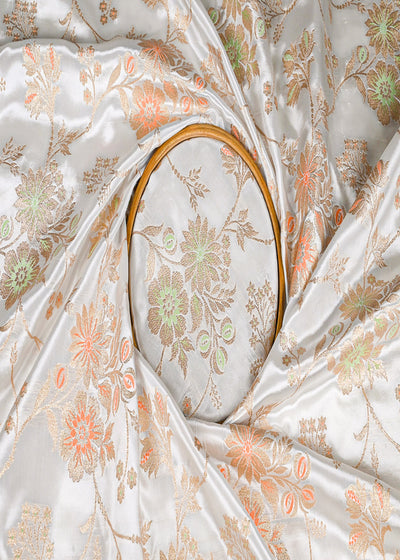 White Dyeable Silk Fabric With All Over Thread And Zari Handloom 22866