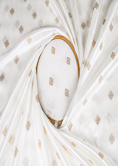 White Dyeable Silk Fabric With All Over Golden Zari Handloom 22869