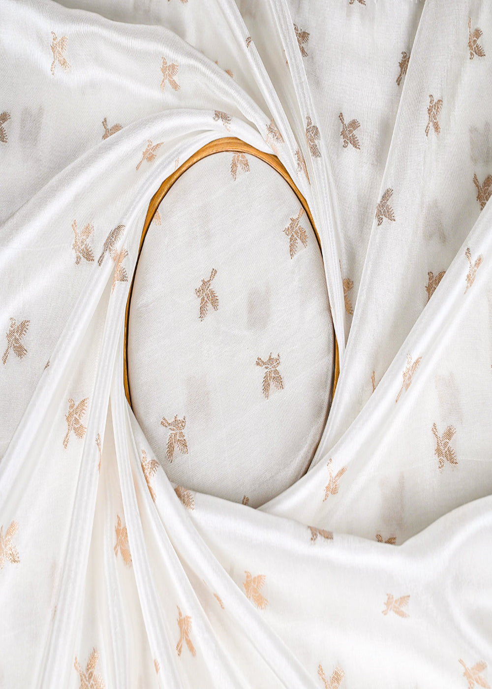 White Dyeable Silk Fabric With All Over Golden Zari Handloom 22872