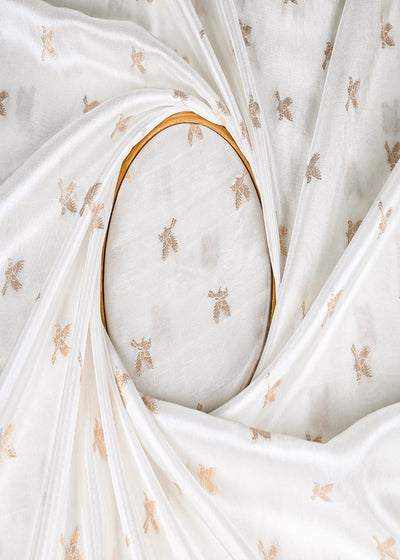 White Dyeable Silk Fabric With All Over Golden Zari Handloom 22872
