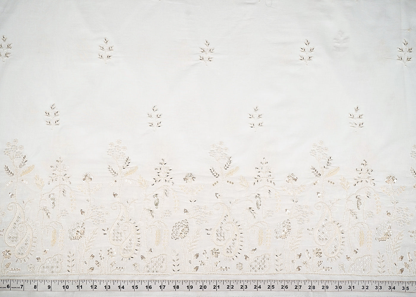 White-Dyeable-Cotton-Fabric-With-All-Over-Zari,-Katdana,-Bead,-Sequins-Work-And-One-Side-Border-22889-measurement-view