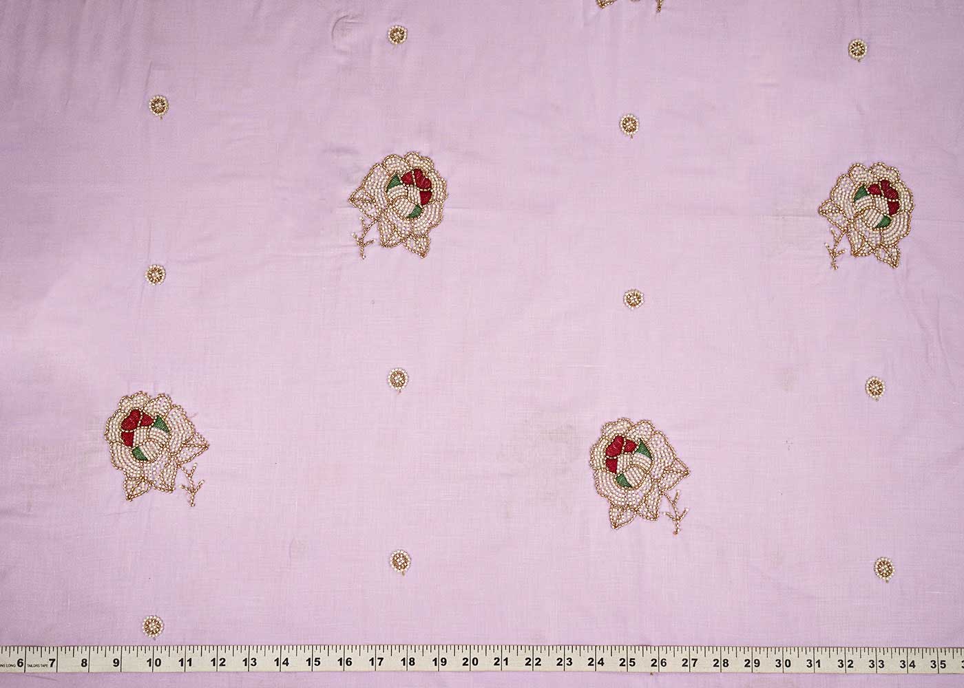 Lavender Cotton Fabric With All Over Floral Buti Of Katdana Work 22892