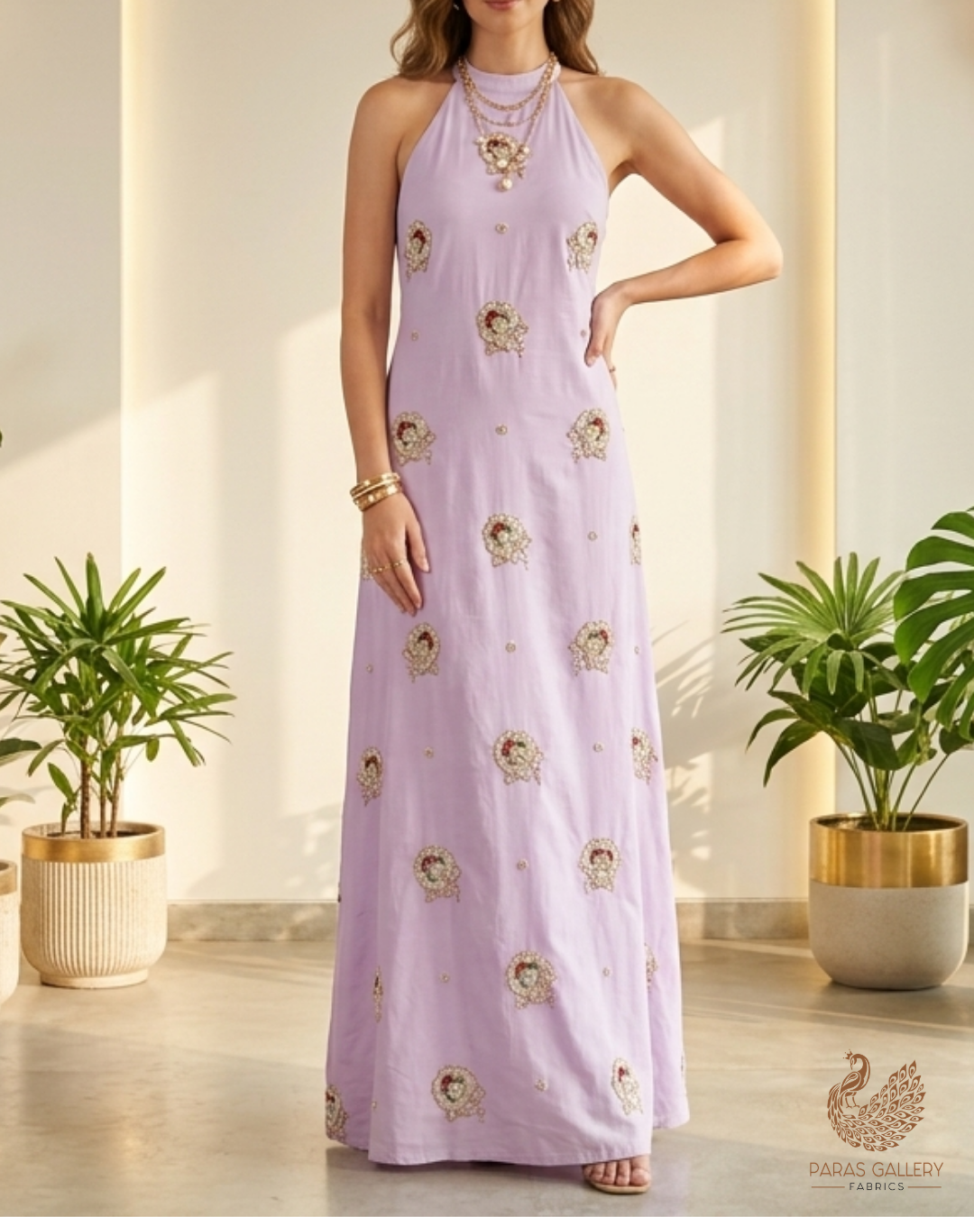Lavender Cotton Fabric With All Over Floral Buti Of Katdana Work 22892