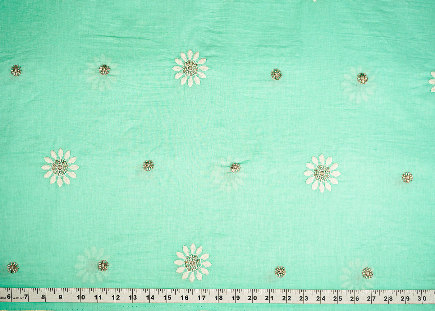 Aqua Green Muslin Fabric With All Over Katdana, Thread And Bead Work 22893