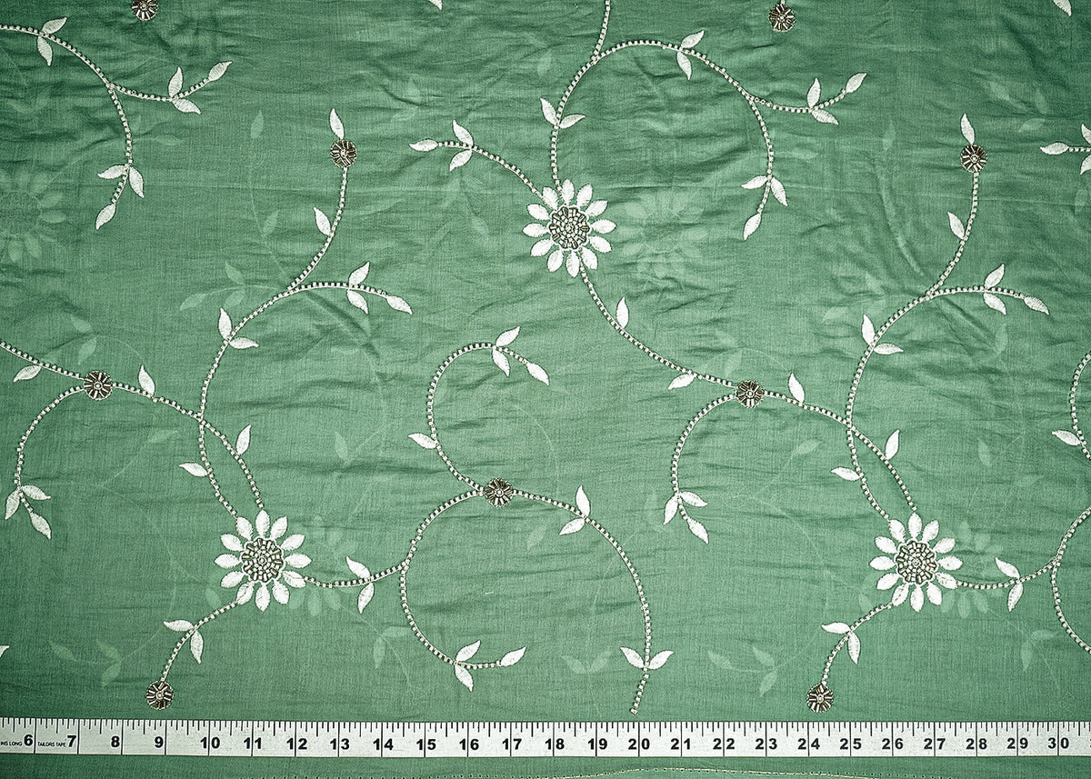 Green Muslin Fabric With All Over Katdana, Thread And Bead Work 22898