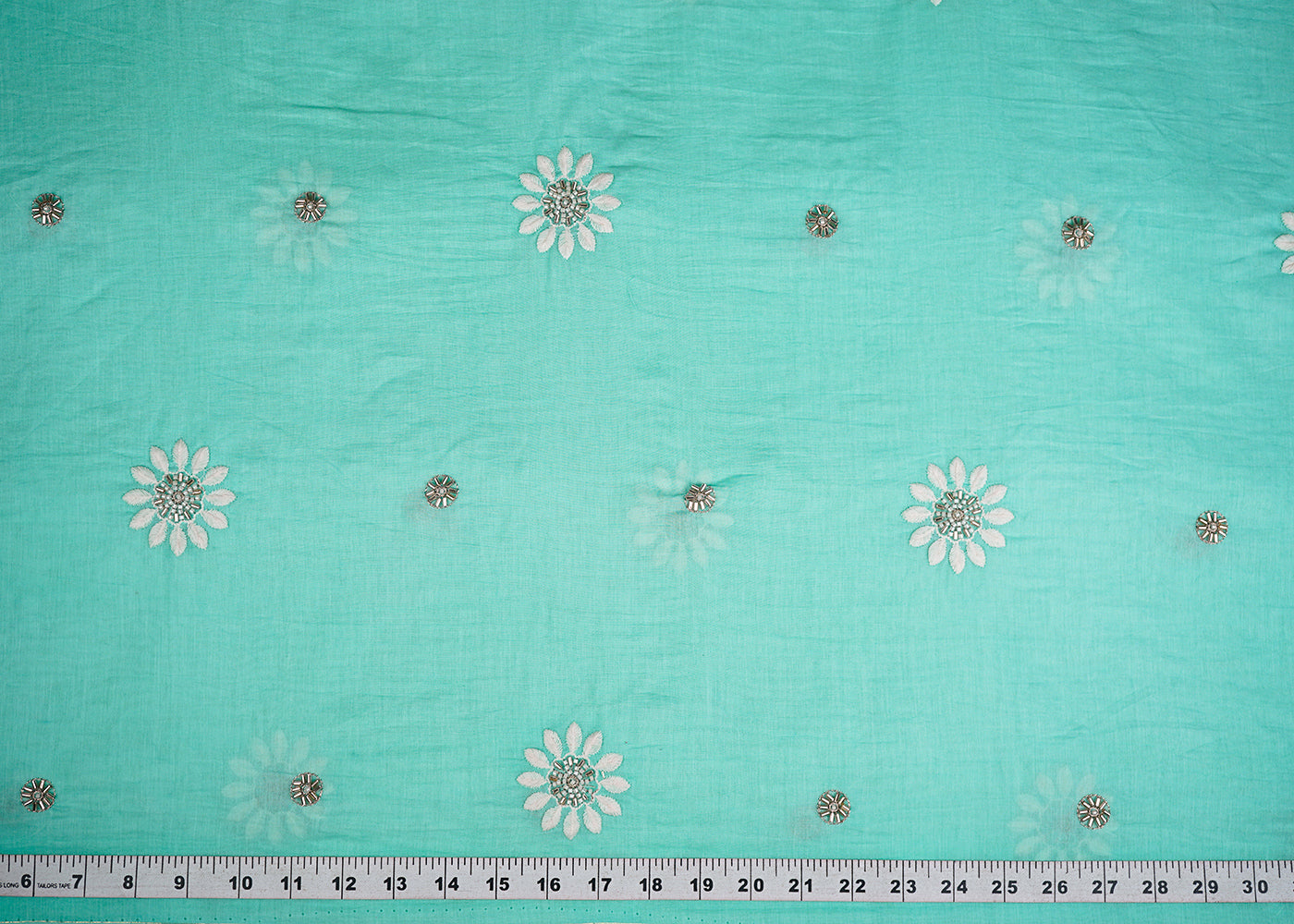 Aqua Green Muslin Fabric With All Over Katdana, Thread And Bead Work 22896