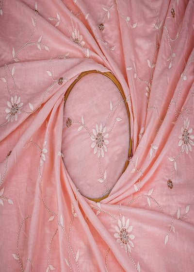 Light Peach Muslin Fabric With All Over Katdana, Thread And Bead Work 22897