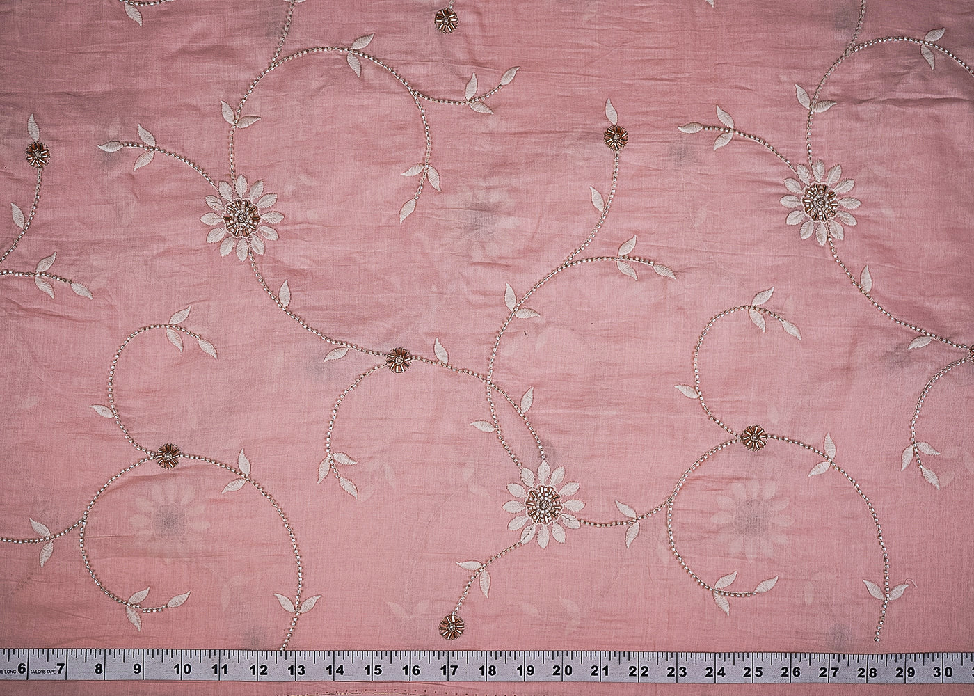 Light Peach Muslin Fabric With All Over Katdana, Thread And Bead Work 22897
