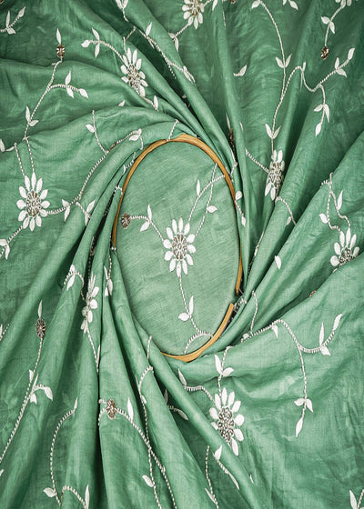 Green Muslin Fabric With All Over Katdana, Thread And Bead Work 22898