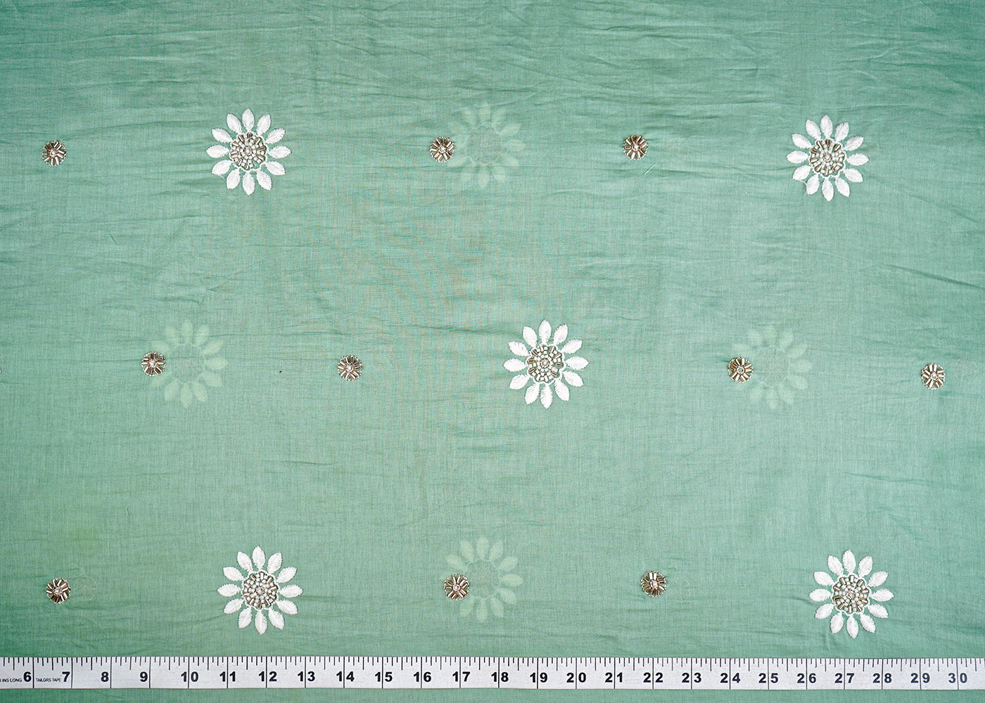 Green Muslin Fabric With All Over Katdana, Thread And Bead Work 22898