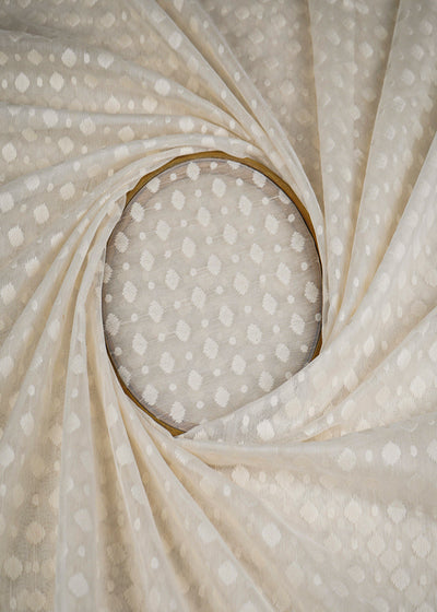 Off White Dyeable Chanderi Fabric With All Over Self Work 22903