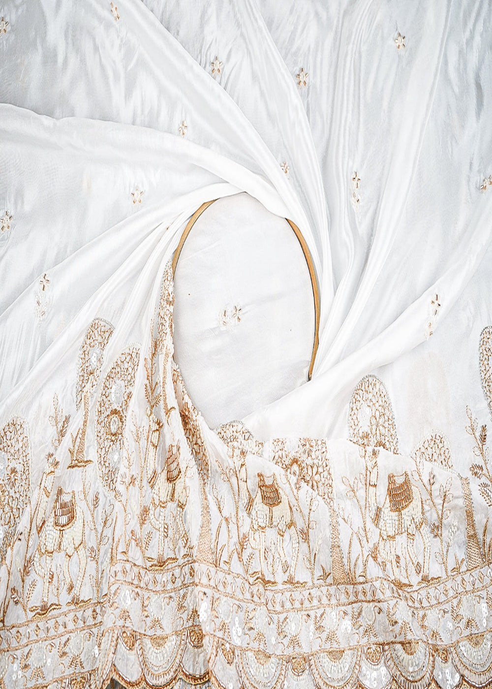 White-Dyeable-Organza-Fabric-With-All-Over-Zari,-Katdana,-Bead,-Sequins-Work-And-One-Side-Border-22907-close-view