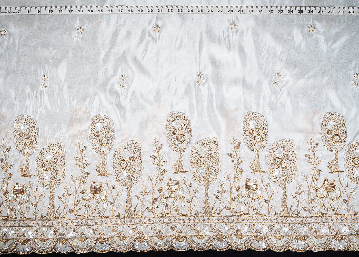White-Dyeable-Organza-Fabric-With-All-Over-Zari,-Katdana,-Bead,-Sequins-Work-And-One-Side-Border-22907-measurement-view