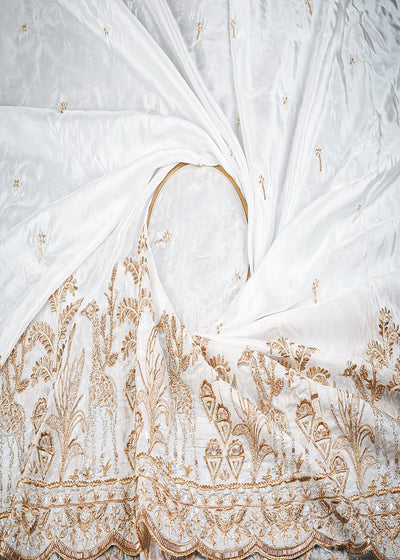 White Dyeable Organza Fabric With All Over Zari, Katdana, Bead, Sequins Work And One Side Border 22909