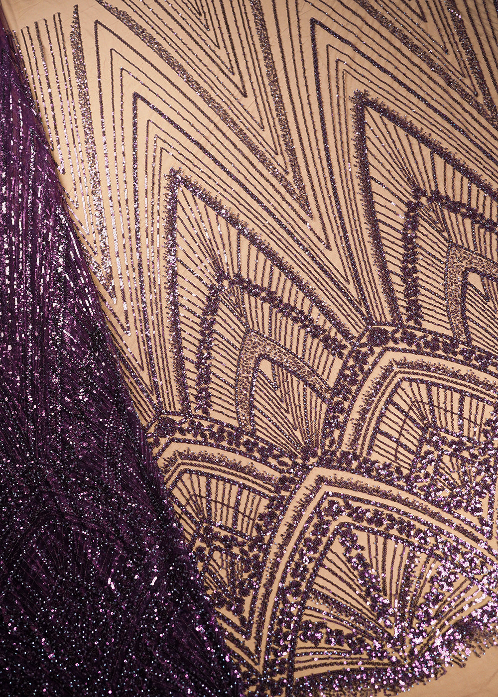 Wine Net Fabric With All Over Sequins And Bead Work With One Side Scalloped Border 22913
