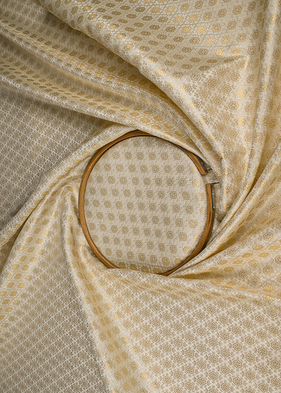 Light Beige Banarasi Brocade Fabric With All Over Silver And Golden Zari Handloom 22932