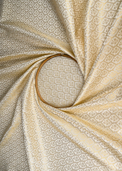Light Beige Banarasi Brocade Fabric With All Over Silver And Golden Zari Handloom 22933