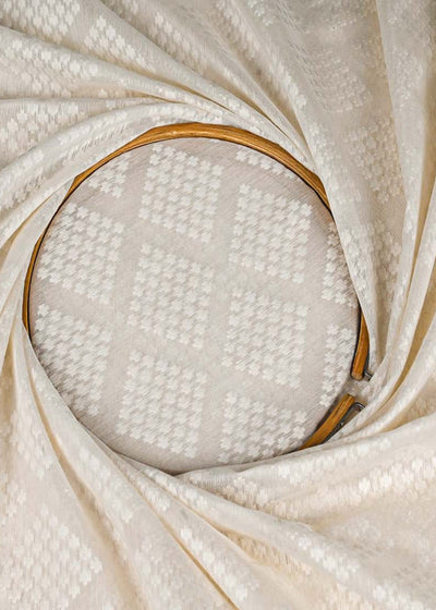 Off White Dyeable Chanderi Fabric With All Over Self Work 22938