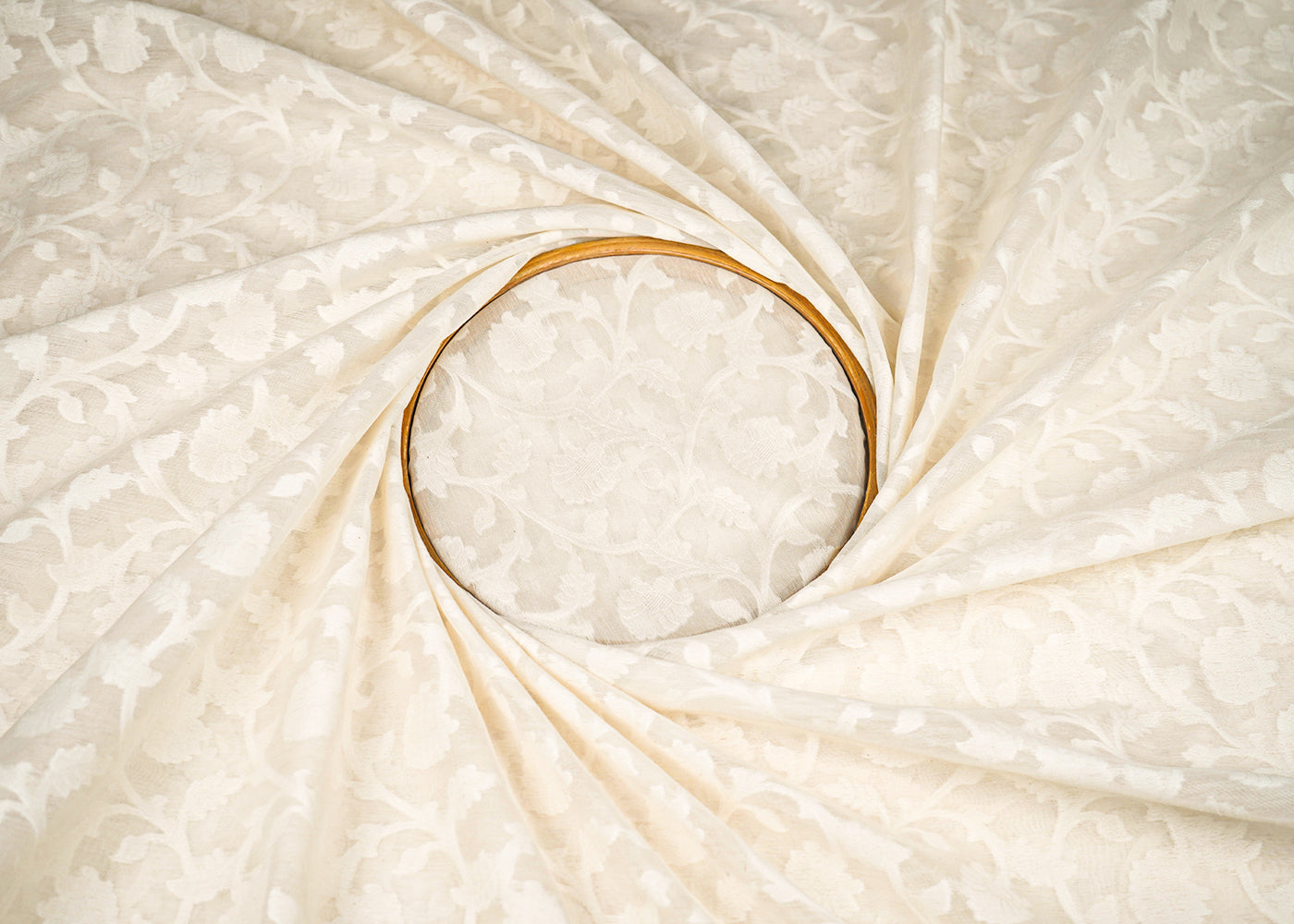 Off White Dyeable Chanderi Fabric With All Over Thread Handloom 22940