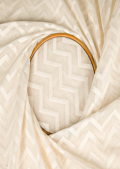 Off White Dyeable Chanderi Fabric With All Over Self Work 22944