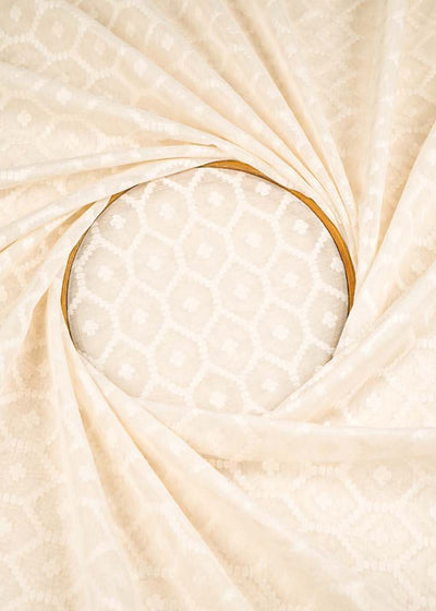 Off White Dyeable Chanderi Fabric With All Over Self Work 22947