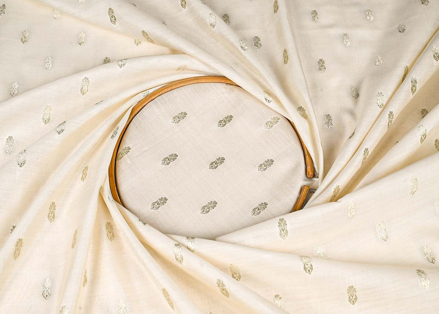 Off White Dyeable Silk Fabric With All Over Thread And Zari Handloom 22953