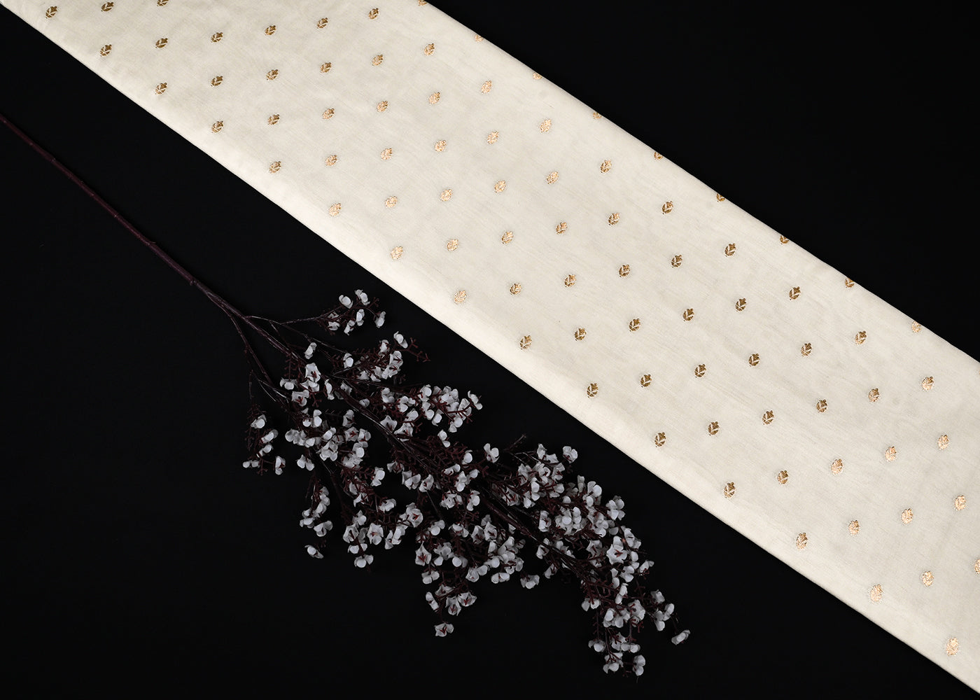 Off White Dyeable Silk Fabric With All Over Thread And Zari Handloom 22954