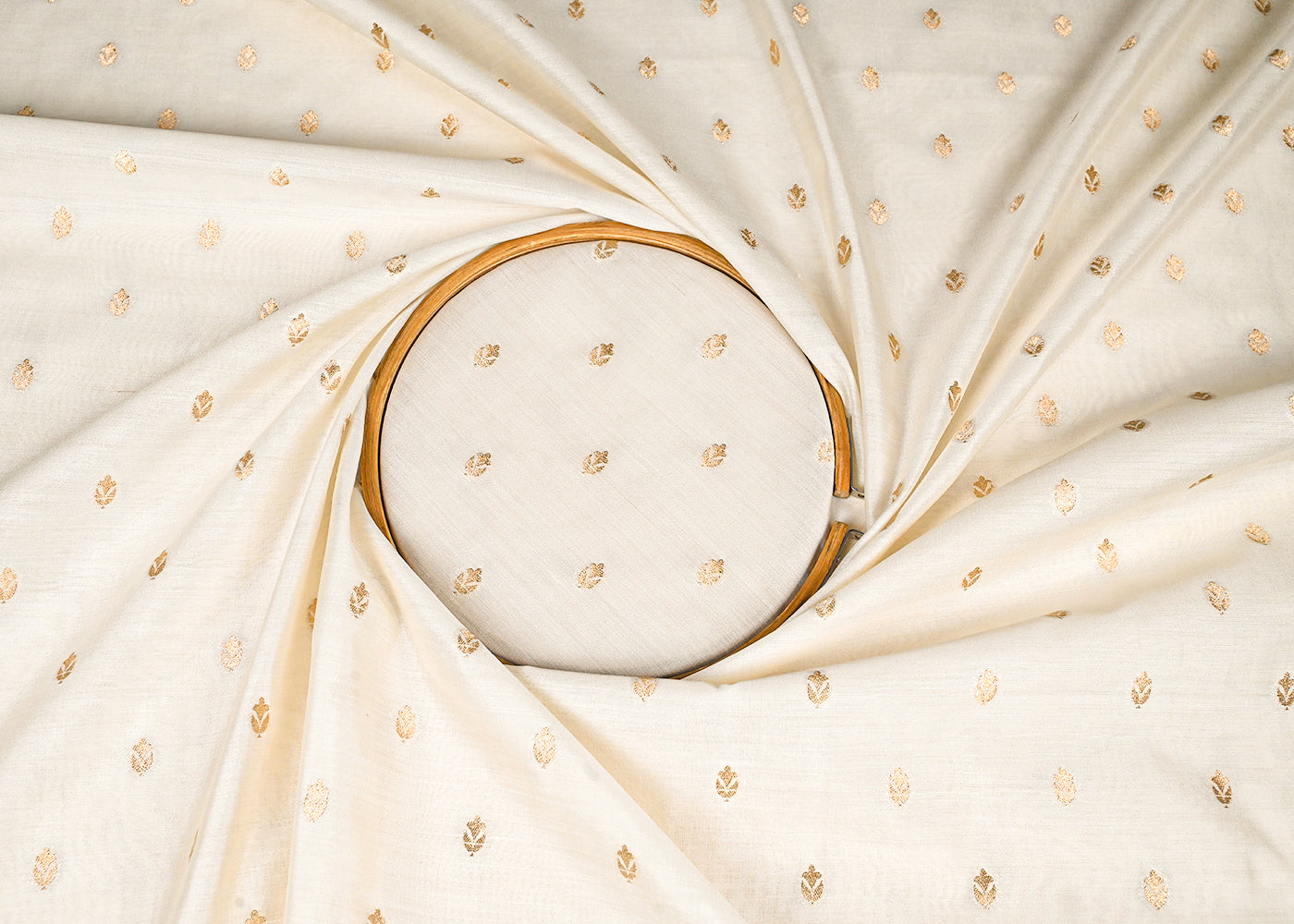 Off White Dyeable Silk Fabric With All Over Thread And Zari Handloom 22954